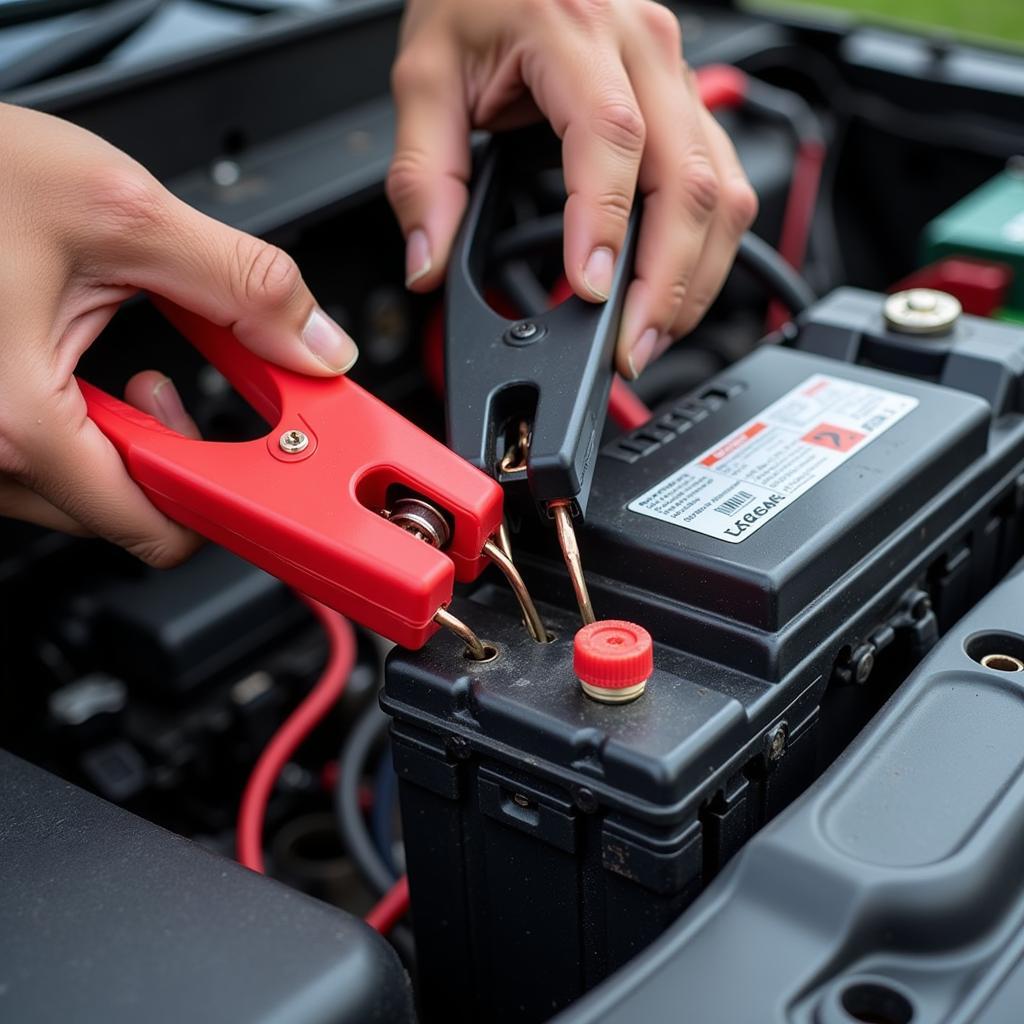 Car Battery Dead - Jumper Cables Connected to Another Car's Battery