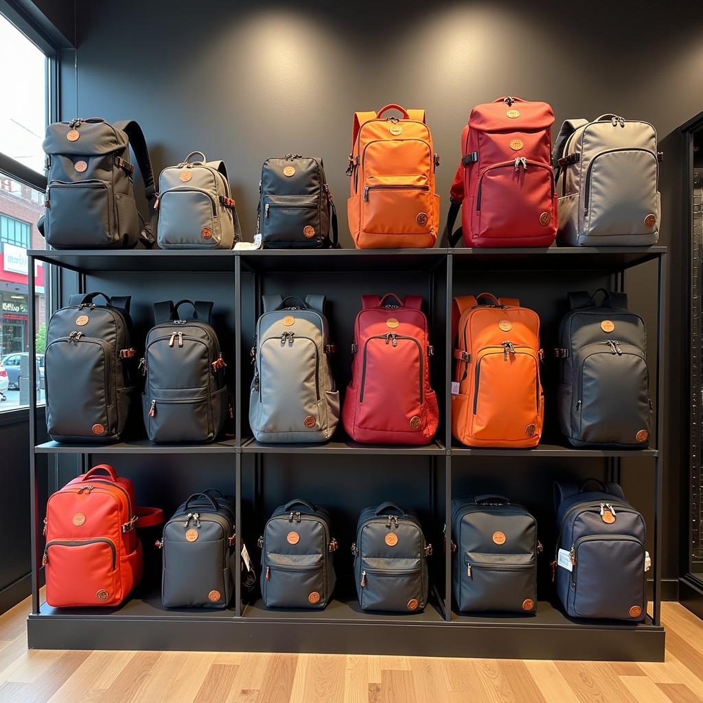 Different types of anti-theft bags displayed in a store