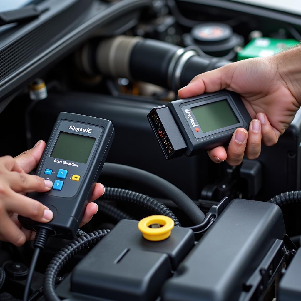 Mechanic Connecting OBD2 Scanner to Car's Diagnostic Port