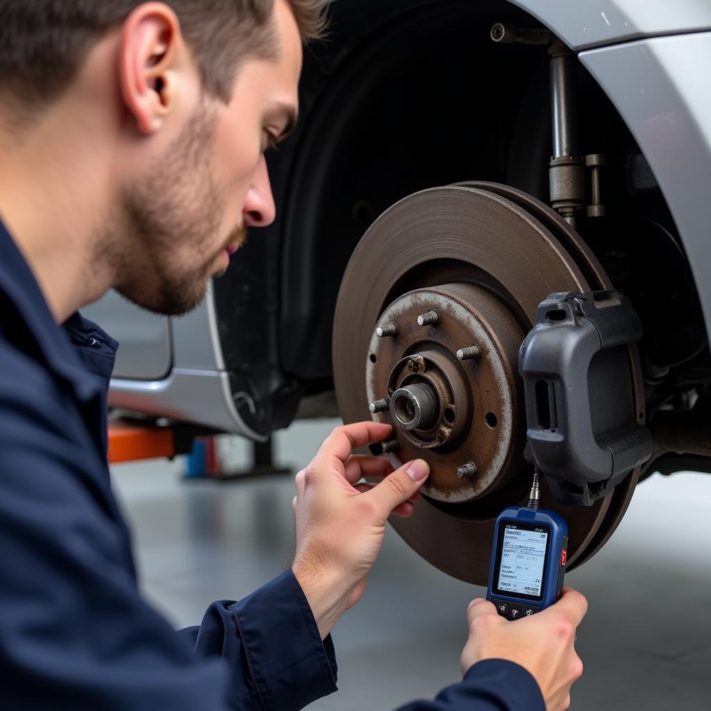 Mechanic Inspecting Brake System