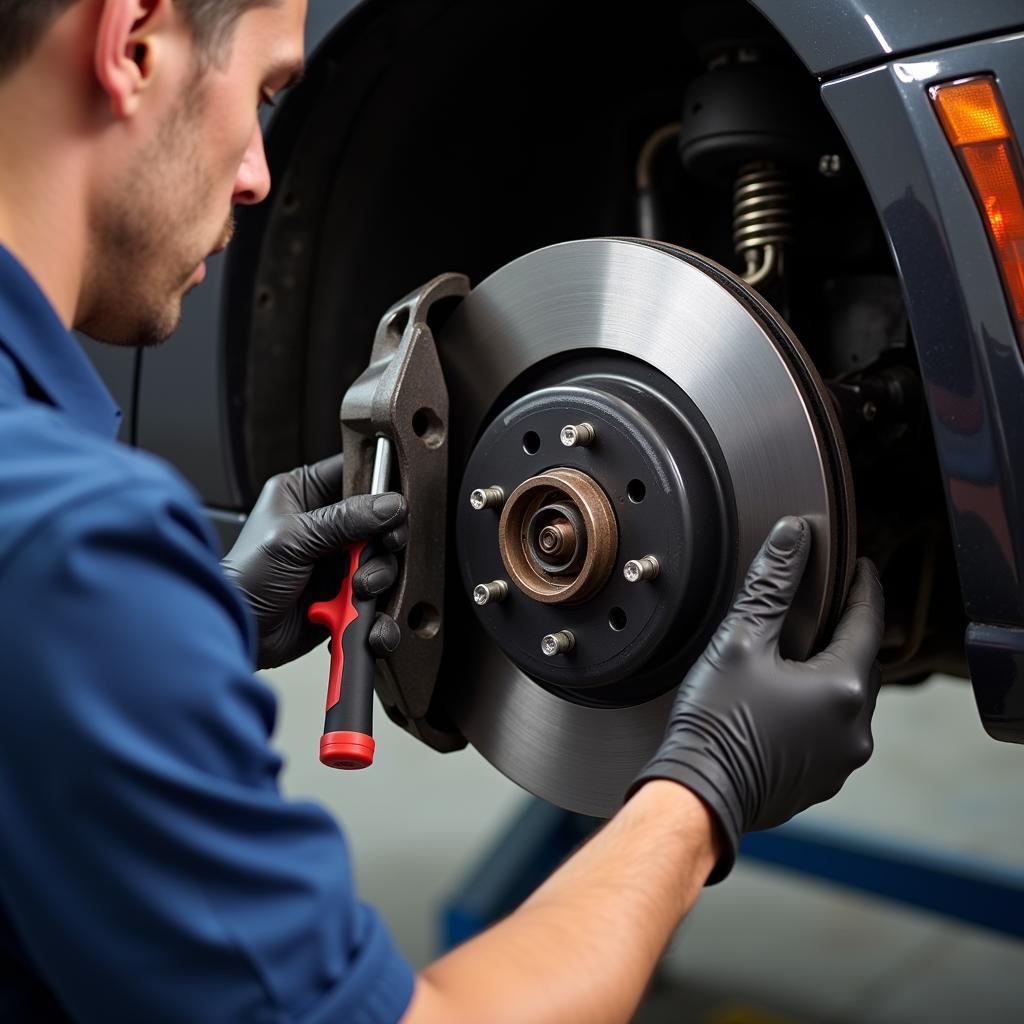 Mechanic Inspecting Car Brakes