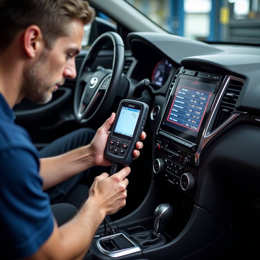 Mechanic Performing Car Diagnostic with Computer