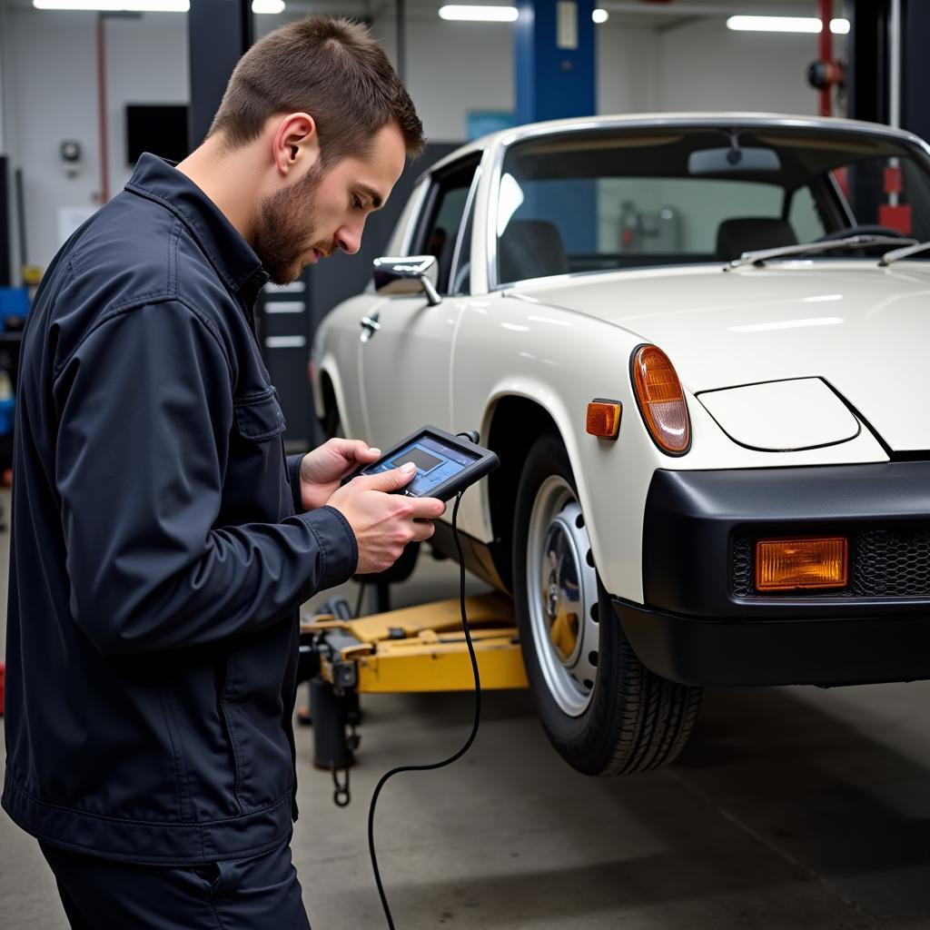 Mechanic Performing a Porsche 914 Scan