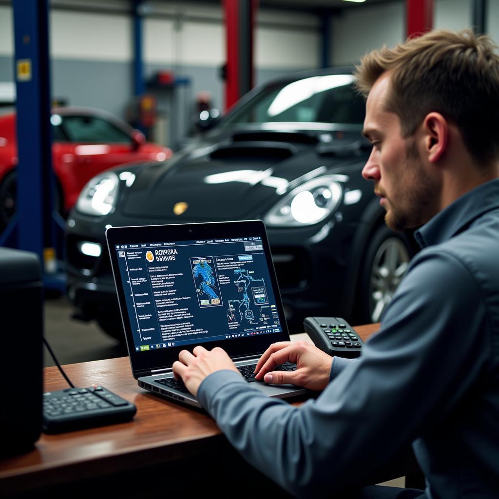 Mechanic Using Porsche Diagnostic Software