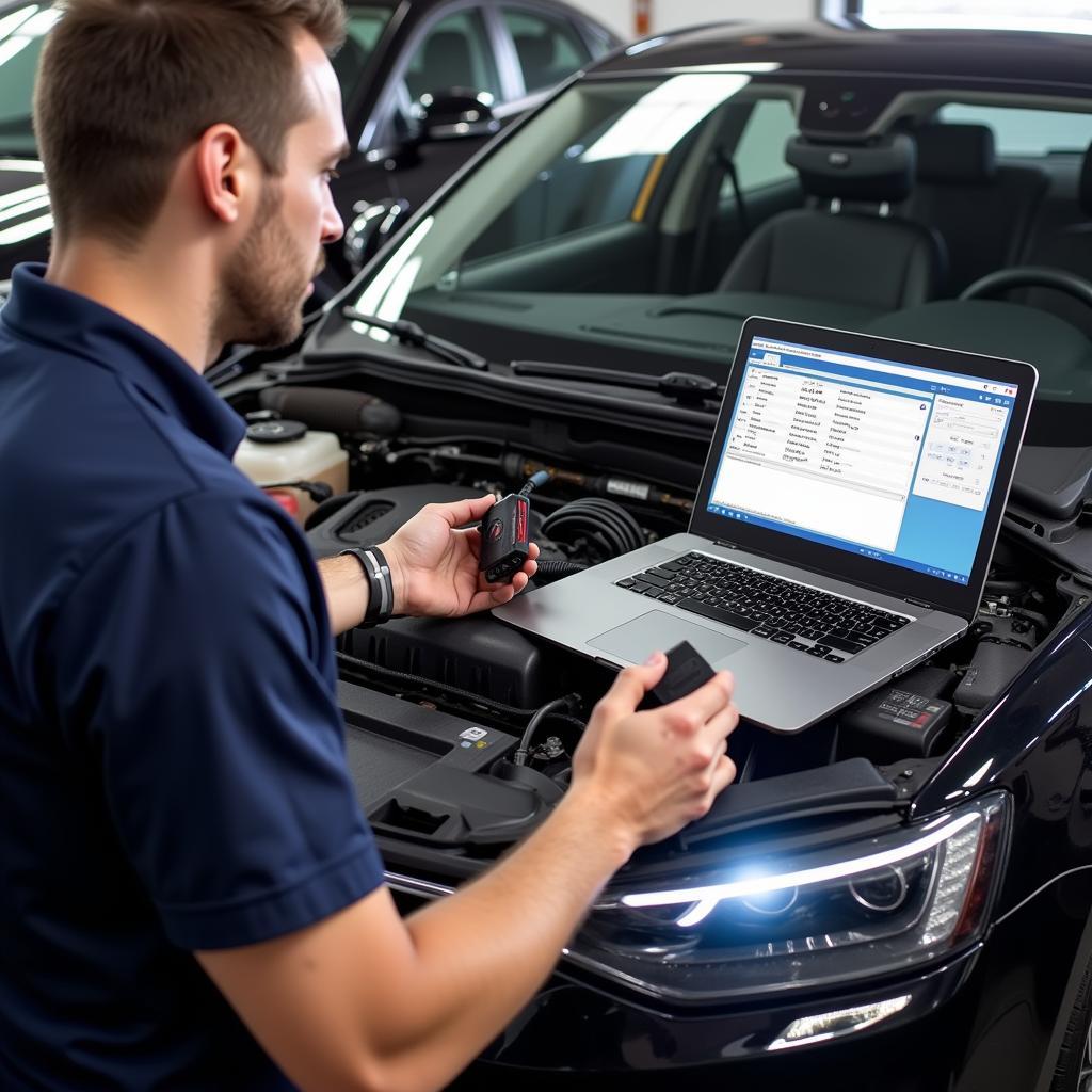 Mechanic Using VAG KKL 409.1 on Car