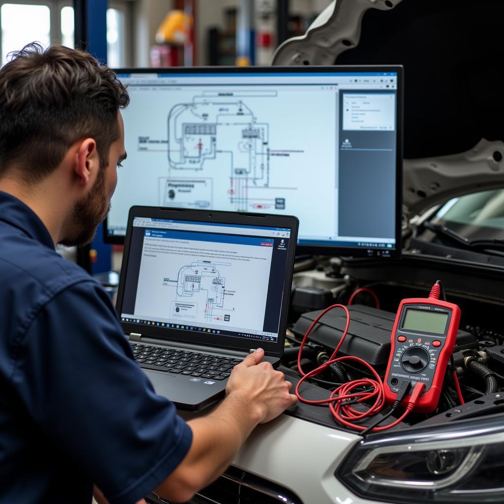 Mechanic using VCDS to troubleshoot electrical issue