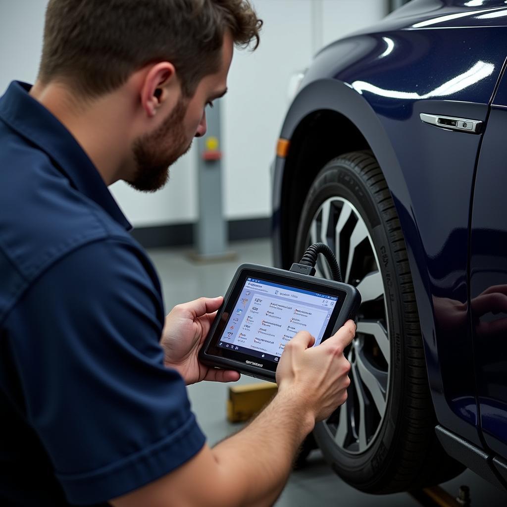 Mechanic Using VCDS VW Tool on a Volkswagen Car