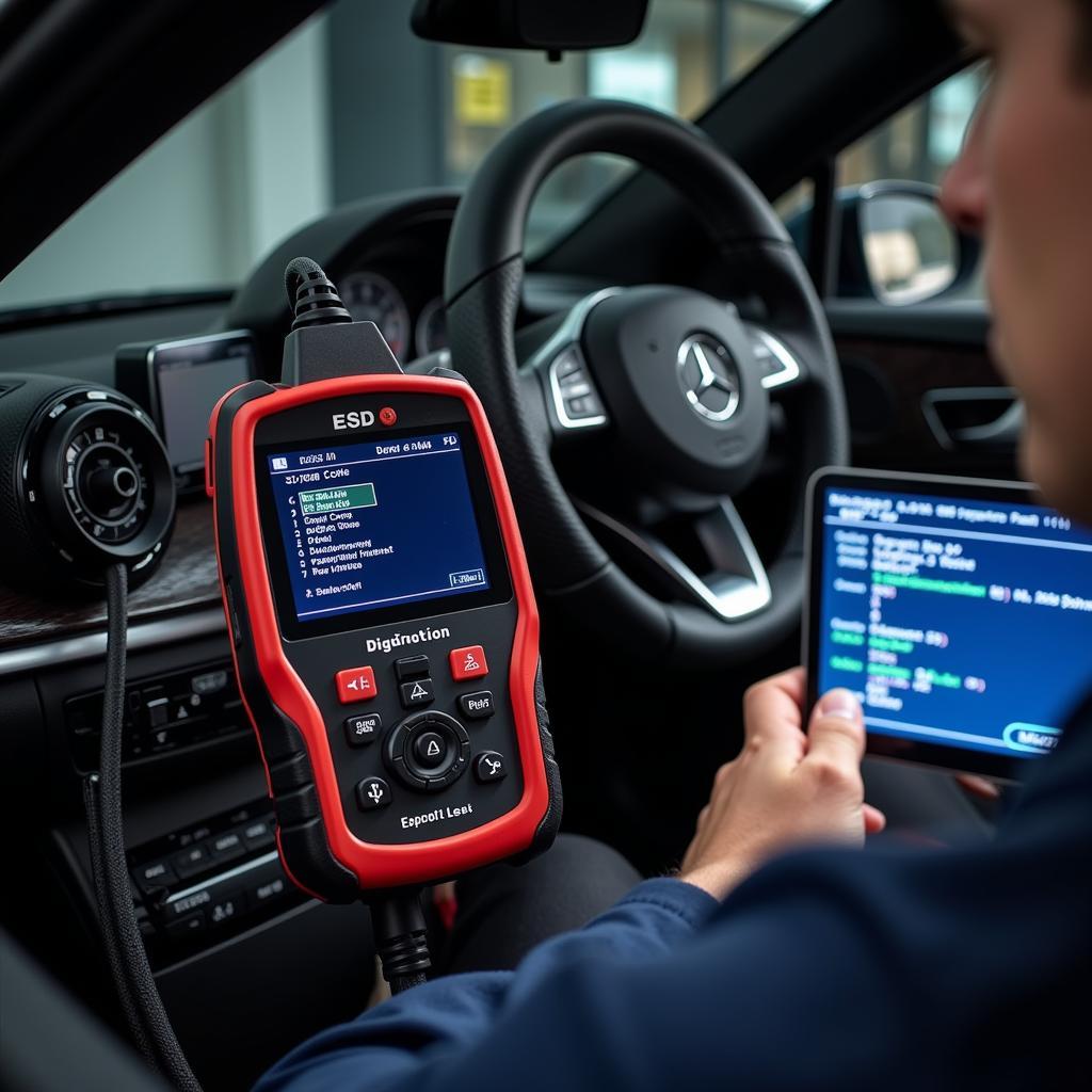 Mercedes Benz ESP Diagnostic Scanner in Use