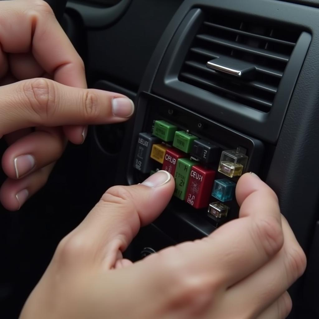 Checking the fuse box in a Mercedes Benz to fix a radio issue