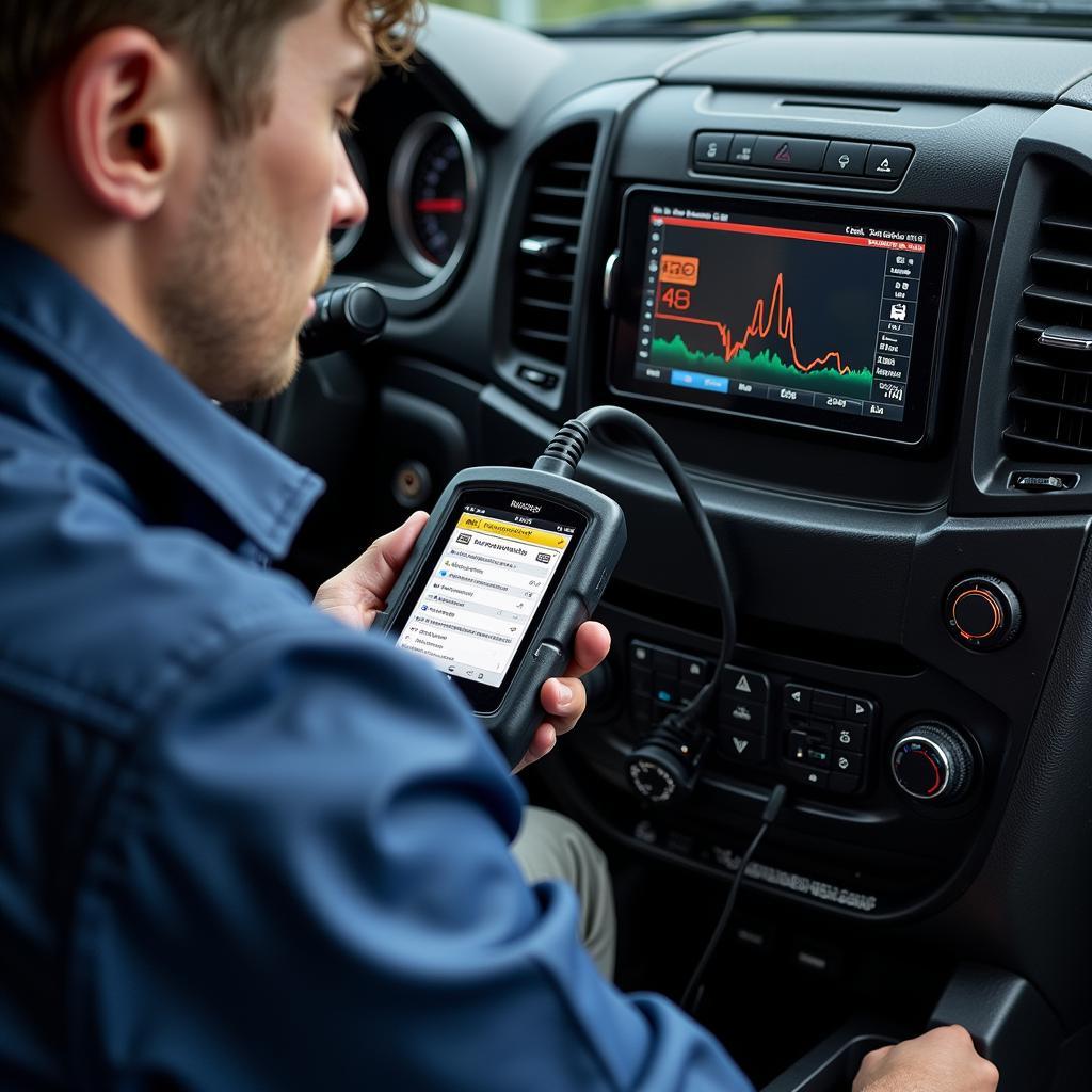 Mercedes Benz Truck Diagnostic Scanner in Action