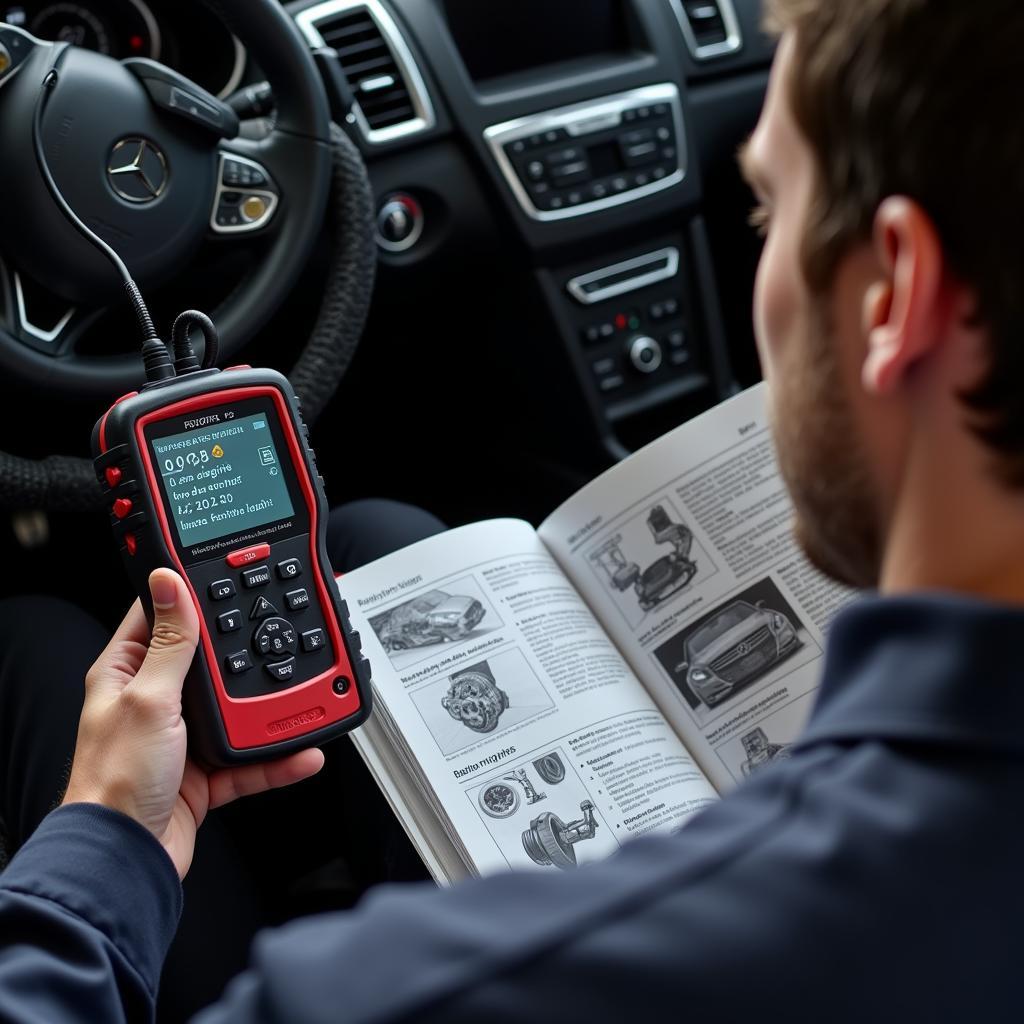 Mercedes Engine Light Diagnostic Tool in Use