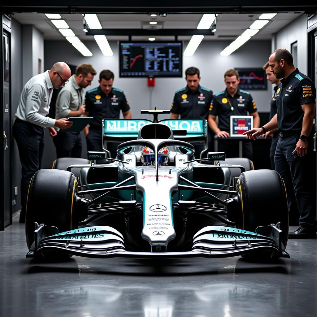 Mercedes F1 Team Working in Garage