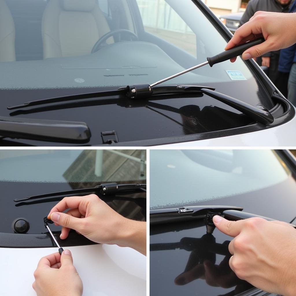 Removing a damaged windshield wiper gasket from a Mercedes-Benz