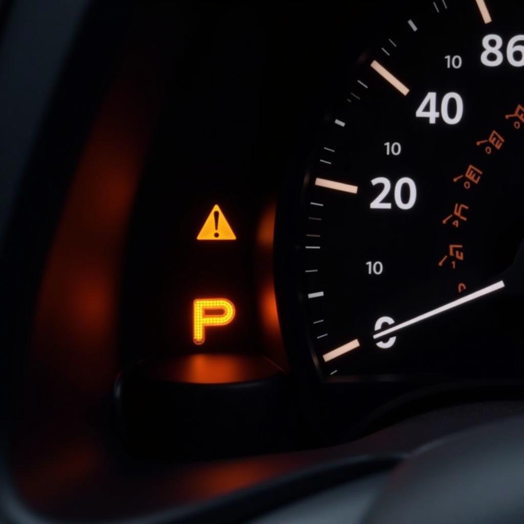 Nissan Qashqai dashboard displaying the amber brake warning light