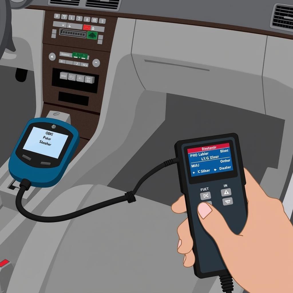 OBD2 Scanner connected to 2001 Mercedes E320 diagnostic port