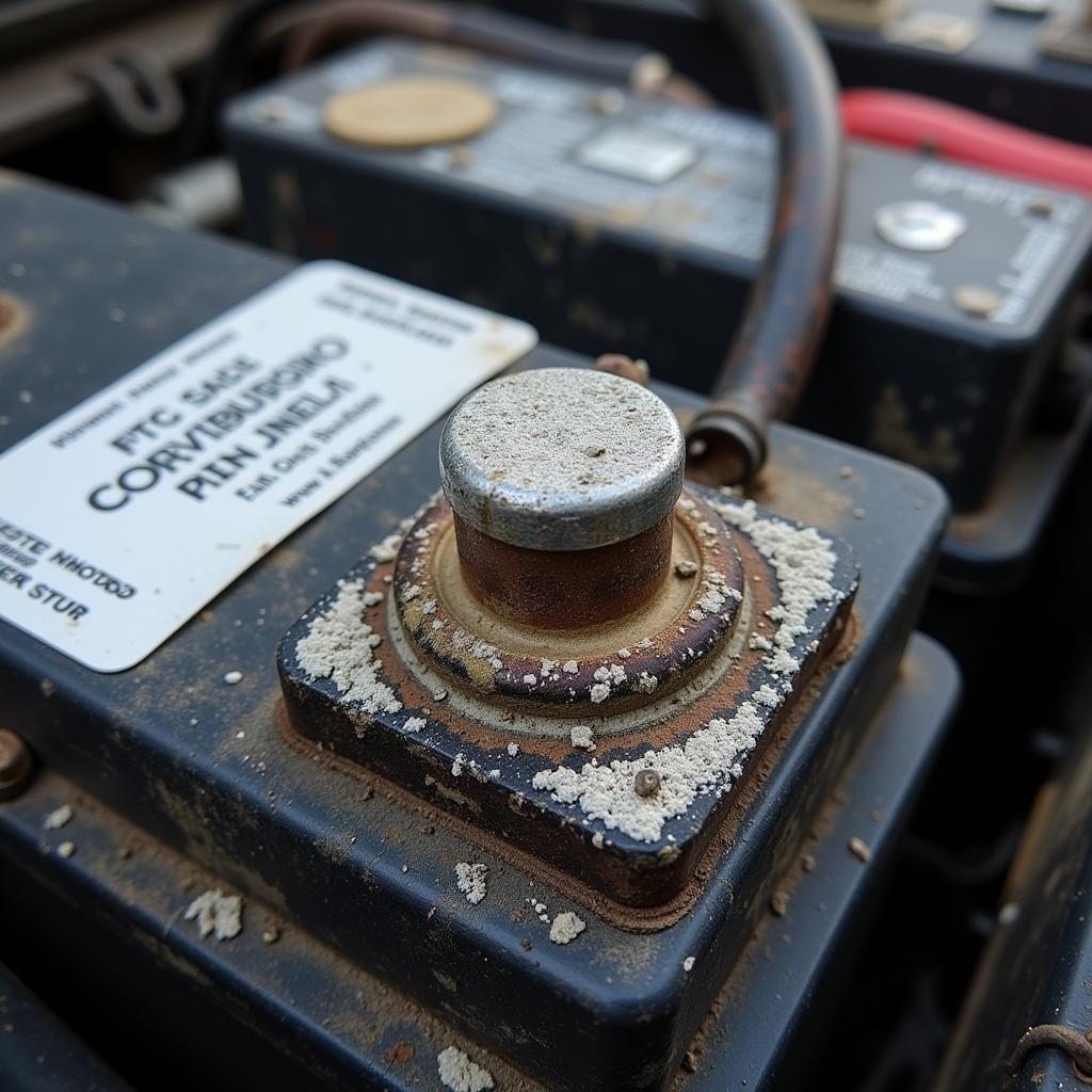 Old Car Battery with Corrosion on Terminals