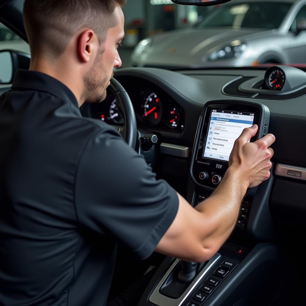 Porsche Technician Updating PCM 3 Software Using PIWIS 3