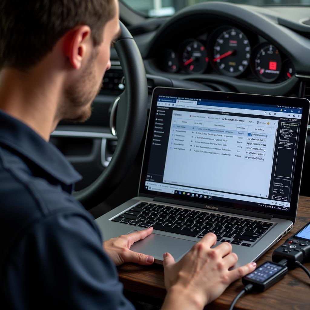 Interpreting Porsche Diagnostic Trouble Codes on a laptop screen