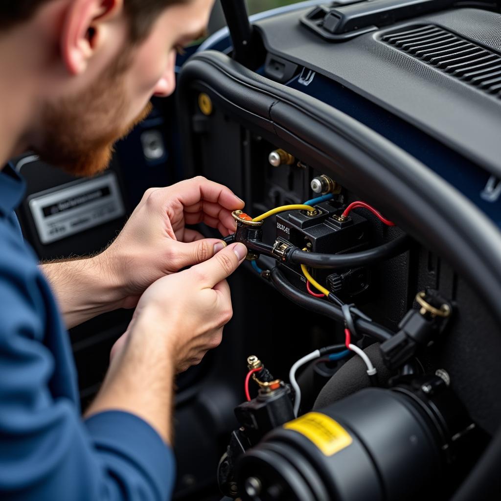 Inspecting the wiring harness of a Porsche's rear end