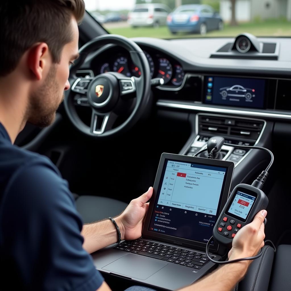 Porsche Panamera Diagnostic Tool in Use