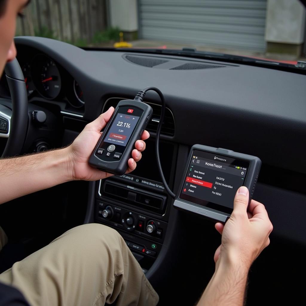 Porsche PST2 Diagnostic Tool in Use on a Porsche 911