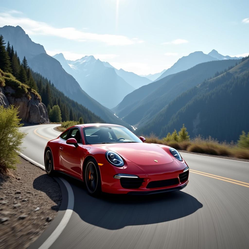 Porsche in Sport Mode on a Mountain Road