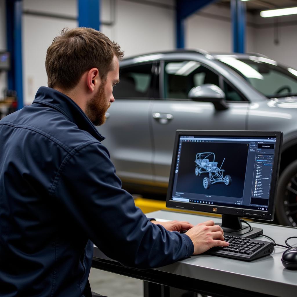 Porsche Technician Using Specialized Diagnostic Software