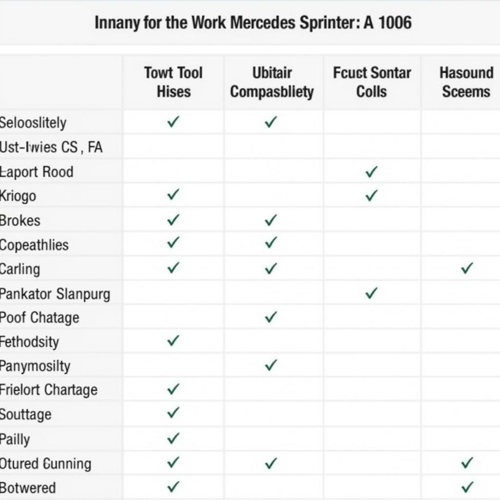 Comparison Chart of Recommended Scan Tools for a 2006 Sprinter