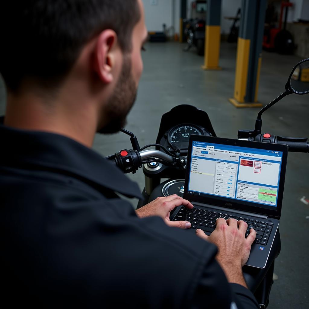 Remote diagnostics being performed on a BMW motorcycle