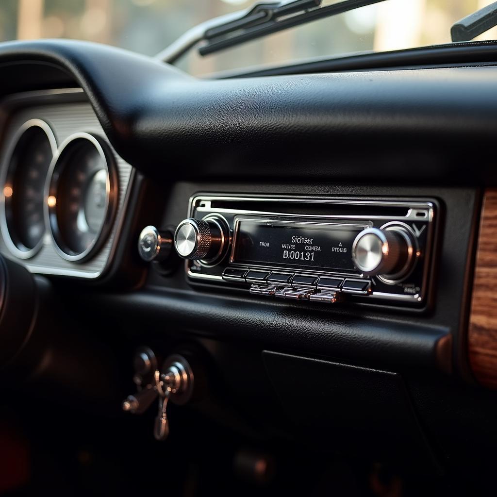 Retro Style Single Din Bluetooth Car Radio in a Classic Car Dashboard