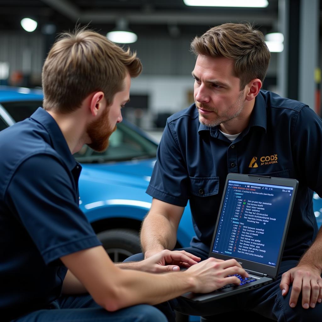 Technician Explaining VCDS Fault Codes to Client