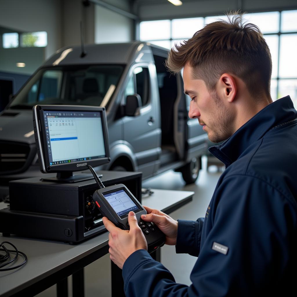 Technician Using 639 589 01 07 00 CW for Sprinter Van Diagnostics