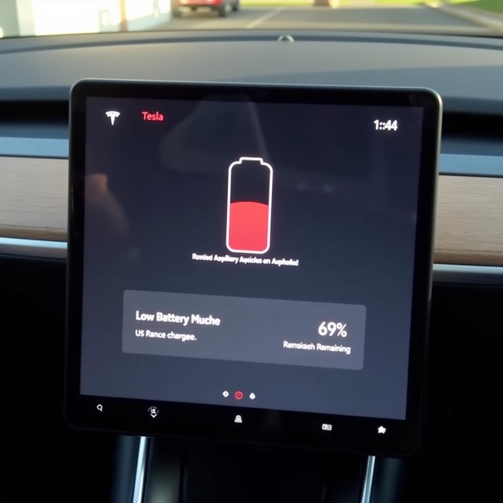 Tesla Battery Warning: Low Battery Indicator on Touchscreen