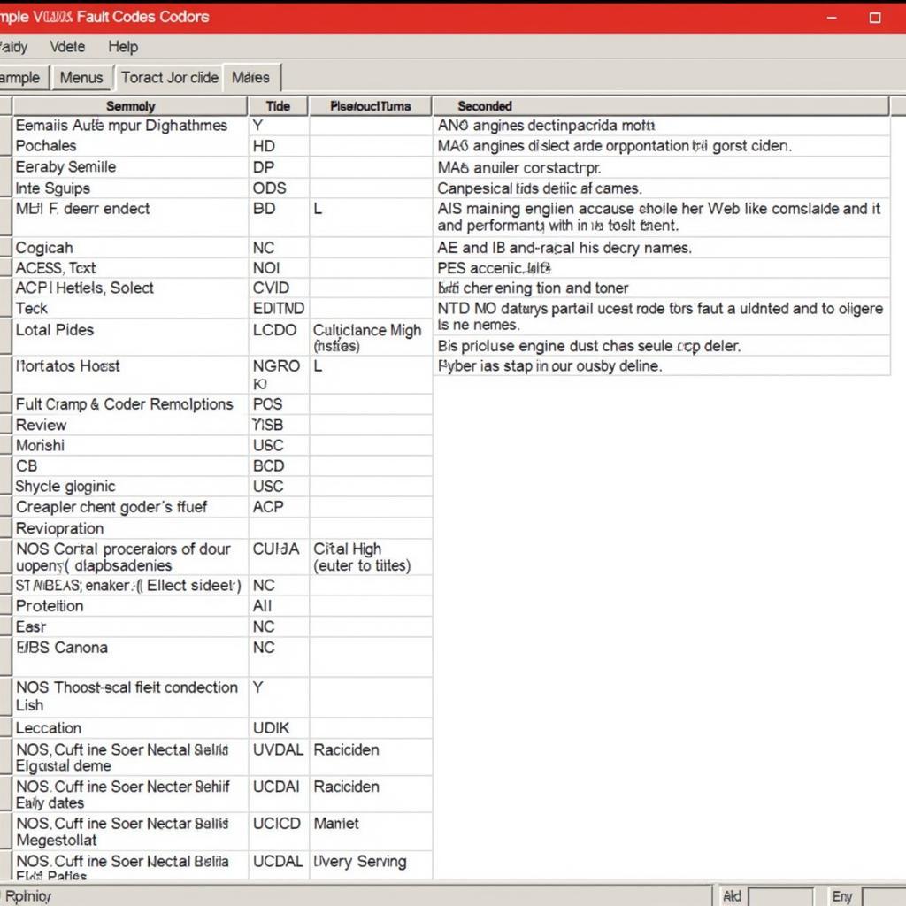 VCDS Fault Code Lookup Table Example