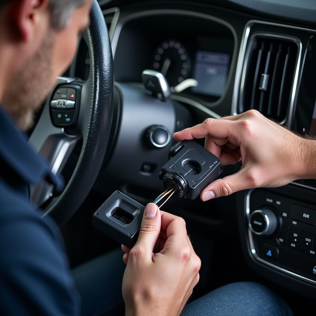 Volvo Technician Repairing Collision Warning System