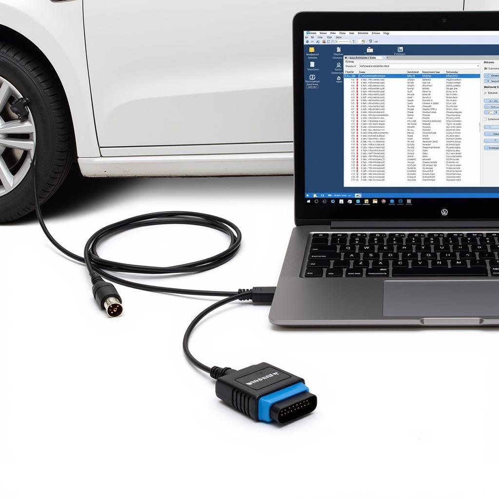 VW VCDS Program Diagnostic Interface Connected to Car's OBD-II Port