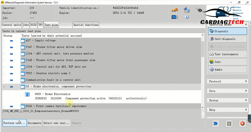 Check the trouble code U110100 Component Protection Active