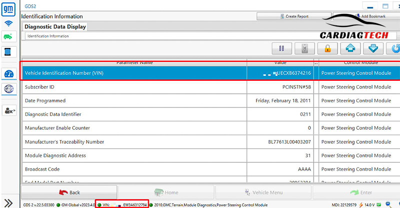 Check the VIN data stored in the vehicle and module