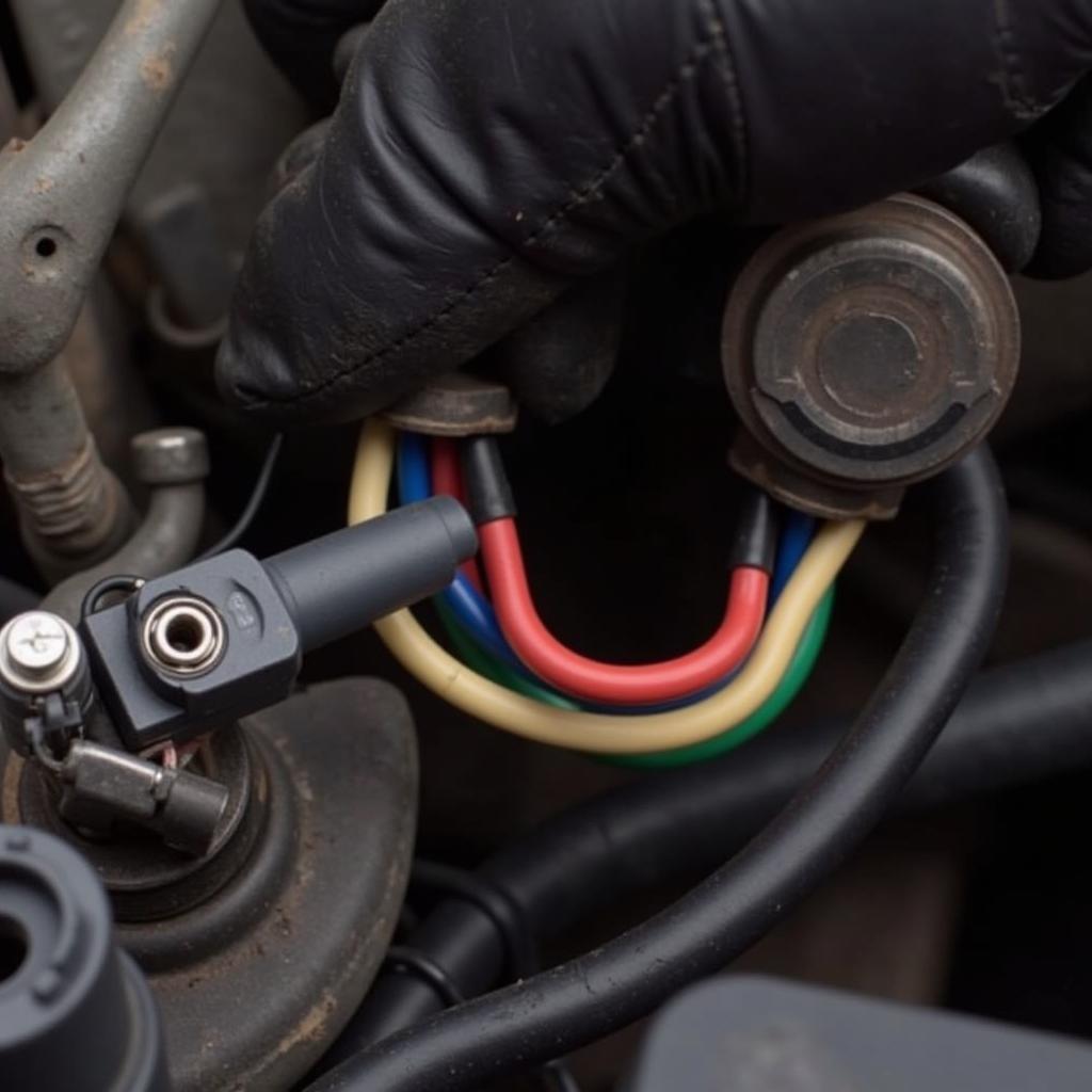 Inspecting the wiring harness of a 2004 Ford Mustang for damage or corrosion