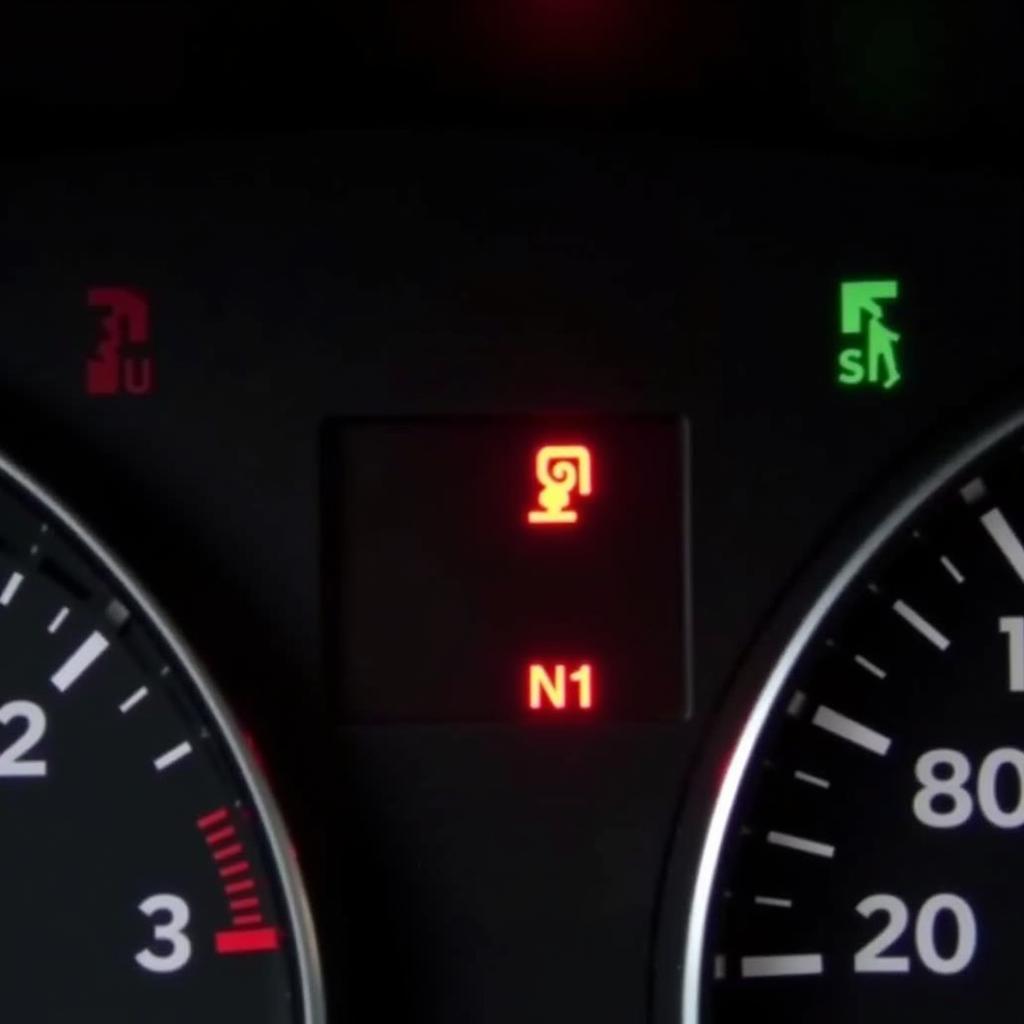 2008 Nissan Altima dashboard displaying a lit brake warning light.