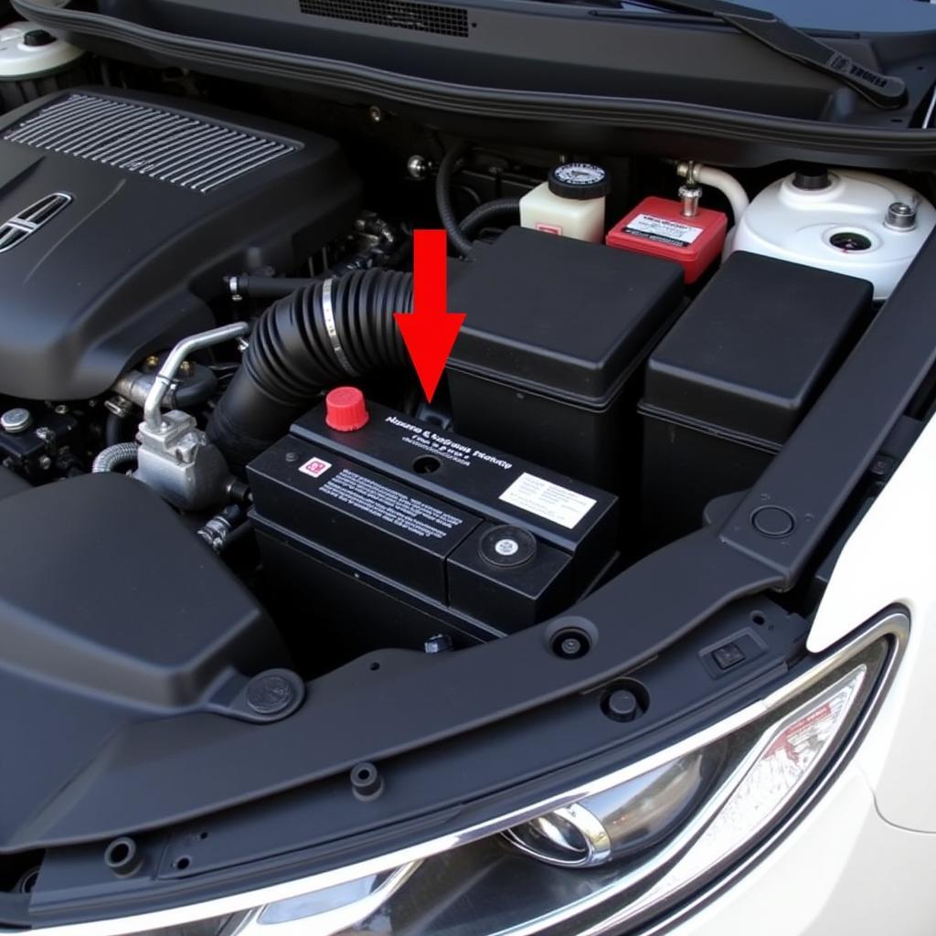 2014 Lincoln MKZ Battery Location - Identifying the battery in the engine compartment.