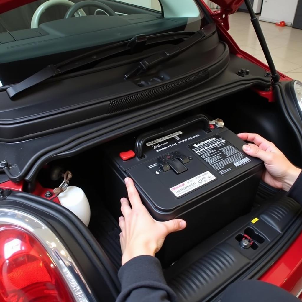 Installing a new battery in a 2016 Fiat 500X.