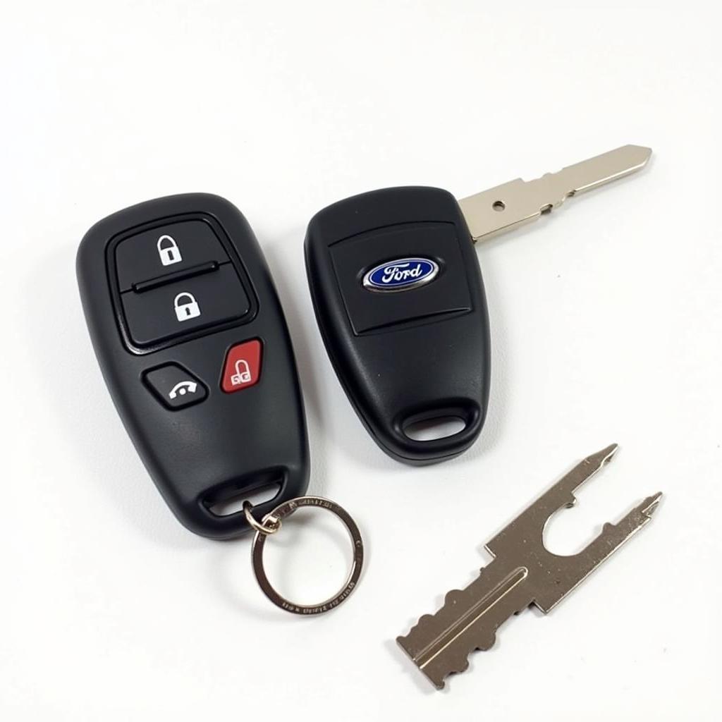 A 2018 Ford Edge key fob with a newly replaced battery.