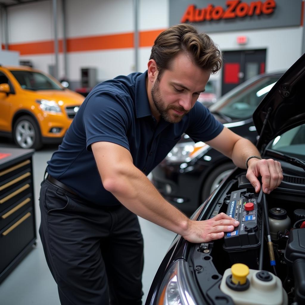 Replacing a car battery at AutoZone