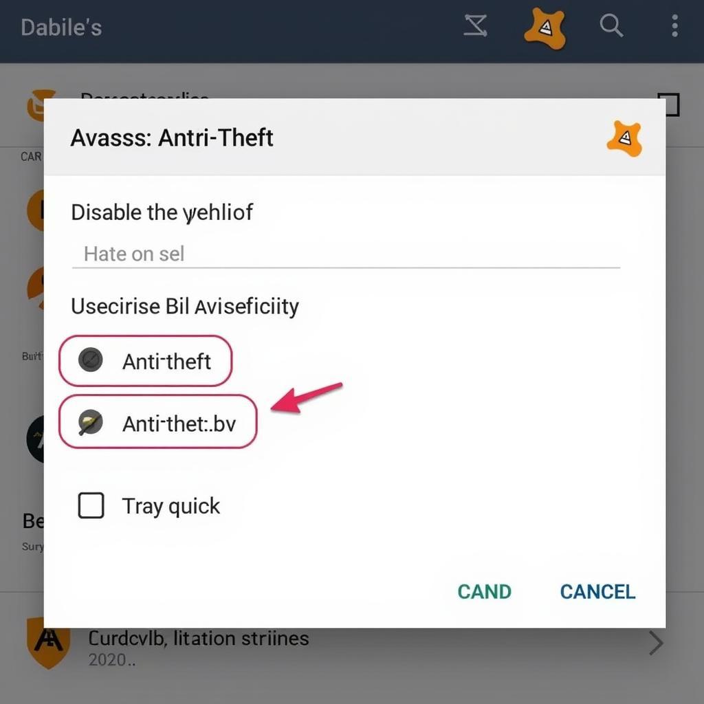 Avast Anti-theft Settings Menu