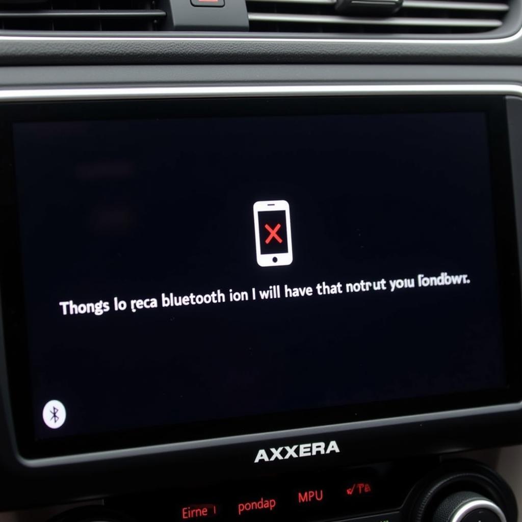 Axxera car radio displaying a dropped Bluetooth connection