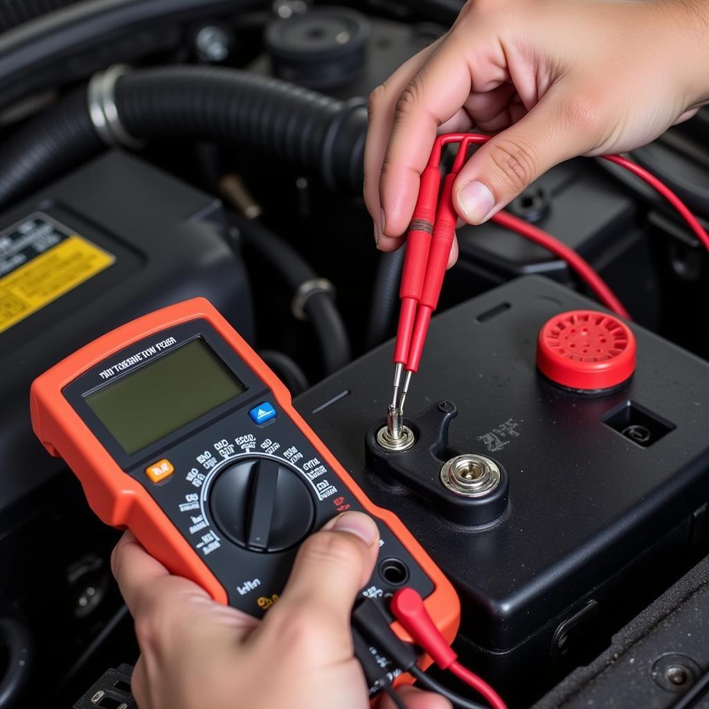 Testing Car Battery Voltage with Multimeter