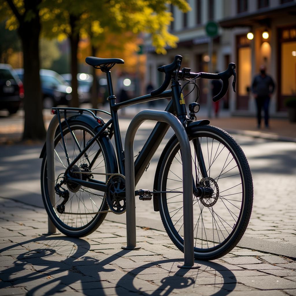 Bicycle Locked Securely to a Bike Rack