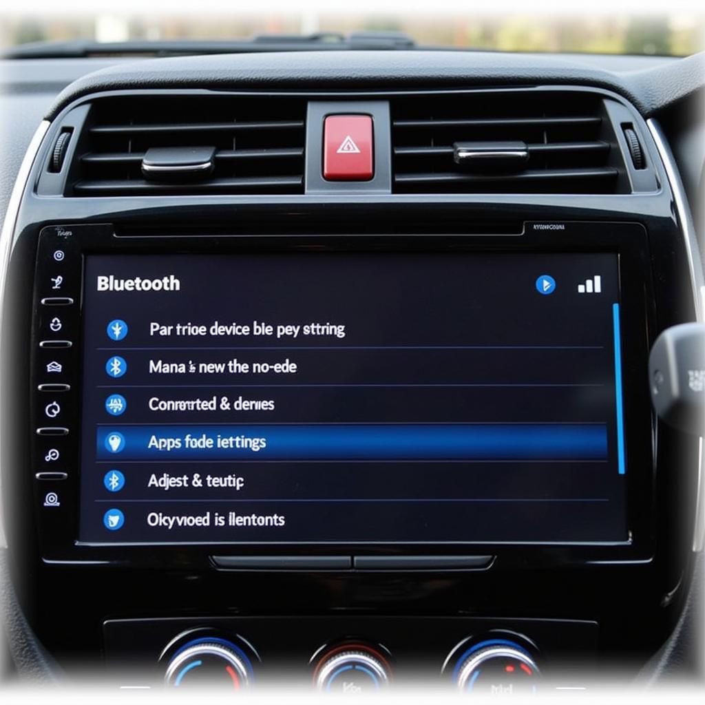 Bluetooth Settings Menu on a Car Radio