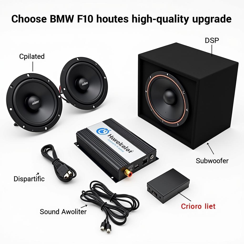 BMW F10 Audio Upgrade Components: Speakers, Amplifier, Subwoofer, and DSP